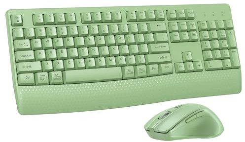Doci Tastiera e mouse wireless bianco, ricevitore USB 2,4 G, plug-and-play, tastiera per computer con supporto per il polso, mouse DPI a 3 livelli, batteria a lunga durata per PC/Mac/Windows/laptop
