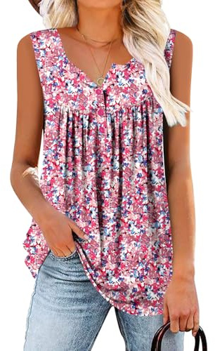 CHICZONE Women's Sleeveless Pleated V-Neck Blouse Shirt Casual Tunic Tank Top Loose Fitting