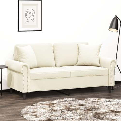Frdhee Sofa Couchgarnitur Polstersofa,2 Sitzer Sofa mit Zierkissen Creme 140 cm Samt,Couch Für Kleine Wohnung,Schnell Zu Montieren,Einfach Zu Montieren