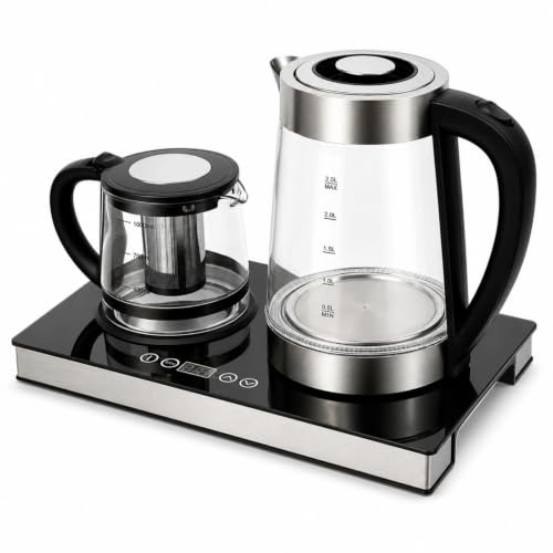 Elektrischer Wasserkocher 2,5L+1L Edelstahl & Glas Teekocher mit Warmhaltefunktion,Teesieb und LCD-Touchscreen 1500W Automatische Abschaltung
