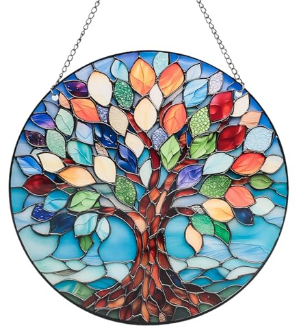 Tree of Life Acrylic Sun Catchers - 8-Inch Colorful Hanging Window Decor with Stained Glass-Style Print, Garden Hanging Ornament, Sun Catcher for Indoor and Outdoor Use, Blue