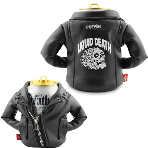 Puffin - The Rebel Beverage Leather Jacket - Insulated 12 oz Can Cooler I Beer Bottle & Soda Can Insulator, Keep Drinks and Beverages Cold (The Rebel - LD Death Rider 12 oz)