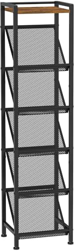 HOOBRO Hohes Schuhregal, schmale Schuhablage mit schrägen, feinmaschigen Gittern, Schuhschrank, platzsparendes Aufbewahrungsregal für Flur, Schlafzimmer, Wohnzimmer, Vintagebraun und Schwarz EBF97XJ01