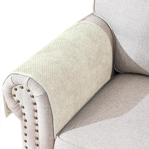 Couch Arm Covers, Sofa Arm Cover, Anti-Slip Waterproof Armrest Covers, Pet Proof Armrest Protectors for Couch Loveseat Armchair Headrest, Arm Chair Covers Set of 2 (Beige, 24 x 20 - 2 pcs)