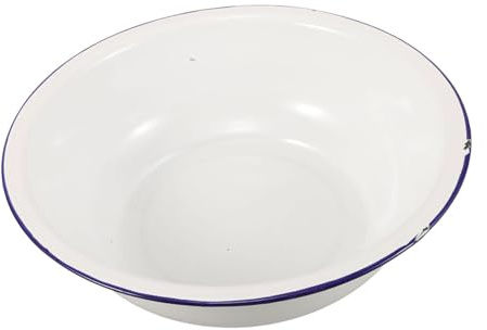 Lavabo Esmaltado para Pies Retro de 32cm, Blanco Borde Azul | Diseño Vintage de Esmalte, Superficie Lisa Fácil de Limpiar, Uso Multifunción, para Baño y Cocina