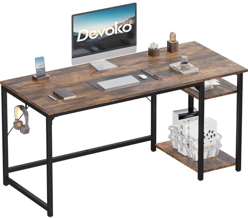 Devoko Scrivania Per Computer Industriale 140 x 50 cm Marrone