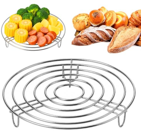 Lot de 2 Grilles Ronde en Acier Inoxydable 20x3 cm pour Refroidir Gâteaux, Panier Vapeur pour Casserole, Support de Cuisson Polyvalent pour Faire Cuire à la Vapeur ou Déshydrater des Aliments