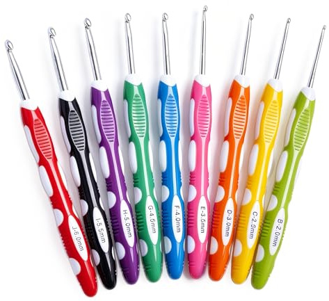 9 Stück Häkelnadel Set, HäKelnadeln 2,0 mm–6,0 mm, Edelstahl Häkelnadeln Mit Ergonomisch Bunter Silikongriff, 16 cm HäKelnadel für AnfäNger und HäKelliebhaber, Geeignet - Schals, Pullover, Handschuhe