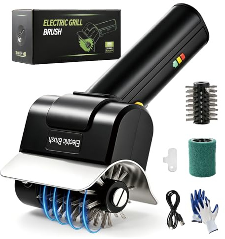 Barbecue Électrique avec Moteur 550tr/min Brosse de Nettoyage Barbecue BBQ sans Fil avec 2 Têtes de Brosse en Acier Inoxydable, Charge Type-C pour Grille de Barbecue, Upgraded Electric BBQ Brush