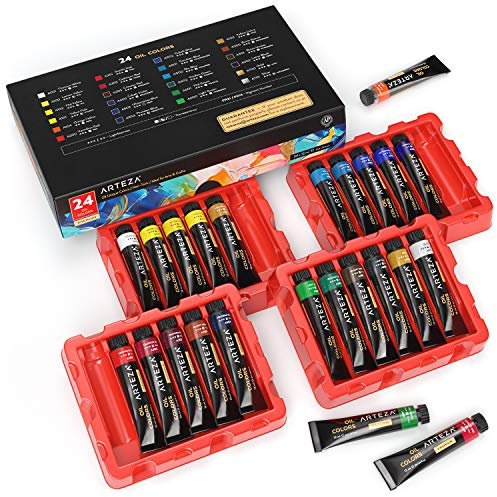 ARTEZA Oil Paint Set, 24 Colours, 12 ml Tubes, Richly Pigmented Painting Art Supplies for Professionals and Students