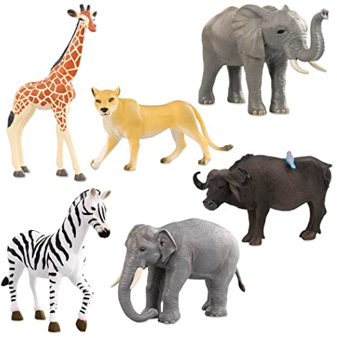 TERRA by Battat - Ensemble de la faune et de la flore 1 - Figurines d'animaux sauvages - 6 animaux de safari - Éléphants, girafe, zèbre et autres - Jouet animalier pour enfants - 3 ans et +