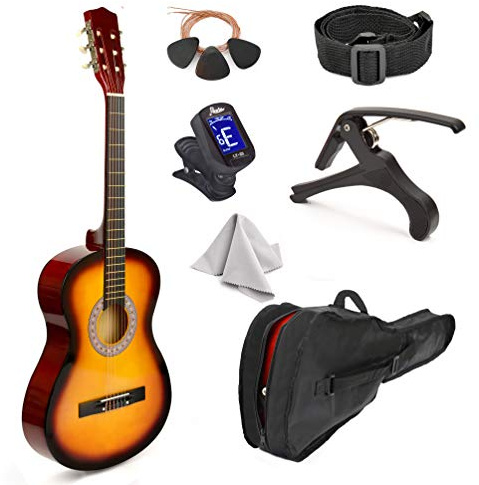 Gitarre aus Holz, 76,2 cm, mit Etui und Zubehör für Kinder/Mädchen/Jungen/Anfänger (Sunburst)