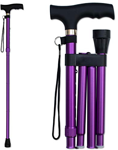 RMS Folding Cane - Foldable, Adjustable, Lightweight Aluminum Offset Walking Cane - Collapsible Walking Stick with Ergonomic Derby Handle - Ideal Daily Living Aid for Limited Mobility (Lavender)