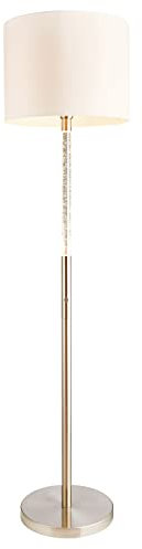 National Lighting DASHIEL Modern Satin Chrome Effect Standing Touch 3 Stage Dimmer Floor Lamp with LED Bubble Effect Stem and White Shade