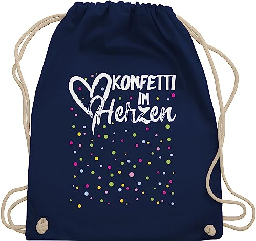 Turnbeutel Rucksack - & Fasching - Taschen - Konfetti im Herzen Karneval I - Unisize - Navy Blau - tasche für wurfmaterial karnevalsbeutel faschings herz beutel rot karnevalstasche karnevals