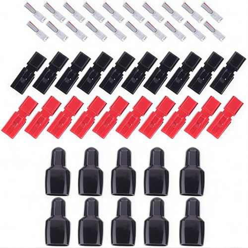 CESFONJER Powerpole Conectores de batería de conexión rápida - 10 pares de desconexión rápida 30A 600V Conector de alimentación Enchufe de batería + terminales Rojo Negro