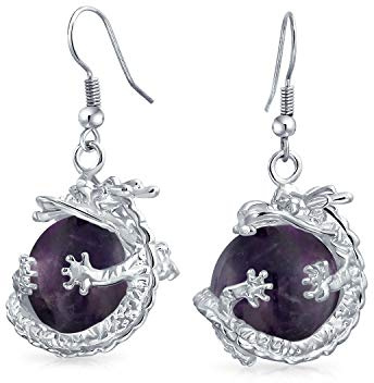 Boucles D'Oreilles Pendantes En Forme De Sphère Translucide En Opalite Cristal Avec Pierres Précieuses Arc-En-Ciel Dragon Asiatique Pour Femmes Et Adolescentes Crochet En Argent Plaqué