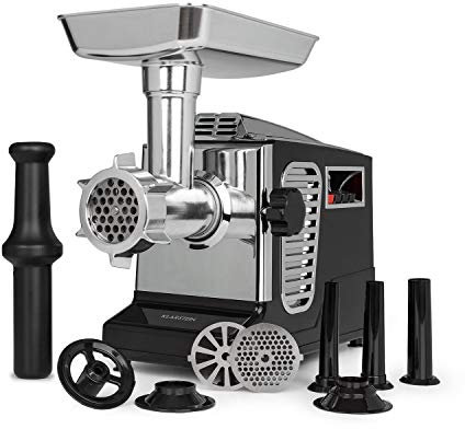 Klarstein Kraftprotz - Electric Meat Grinder, Power: 700 Watts, Blocking Power: 1800 Watts, Copper Motor, 2 Speeds & Reverse Running, Aluminium Bowl, Stainless Steel Blade - Black/Silver