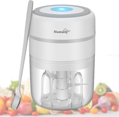 BlumWay Mini Onion Slicer, 250 ml Mini Garlic Chopper Vegetable Chopper Electric Chopper with 3 Sharp Blades for Garlic Vegetables Fruit Meat Multi-Chopper, White