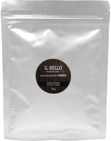 Fibre di cheratina Naturale e Vegan K-BELLO - Polvere anti diradamento per nascondere capelli fini, la calvizie e dare volume istantaneo - Hair Fiber per Uomo e Donna (50g, Castano Scuro)
