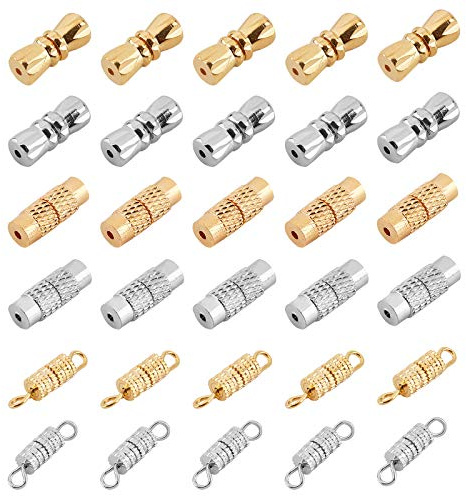 PandaHall 120 Sets 3 Arten Laufschraubenverschlüsse, Schmuckverbinder Schraubendrehverschlüsse Messing-Endspitzen-Fassverschlüsse Für Die Herstellung von Schmuckketten Für Halsketten, Platin & Golden