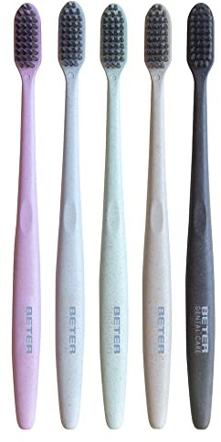 Beter – Cepillos de dientes suave para adultos, filamentos soft con carbón activado, libre de BPA, mango hecho con fibras de trigo, sostenible y reciclable, kit de 5 unidades Dental Care