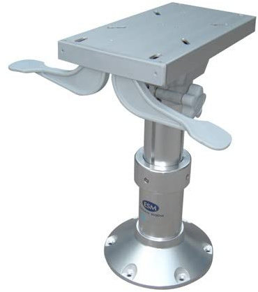 PONTTOR Stuhlfuß mit Gasdruckzylinder und Schlitten für Bootssitz Bootsstuhl Steuerstuhl, Boot Yacht, höhenverstellbar, Aluminium, Bodenplatte ⌀228mm (Höhenverstellung 350-470mm)