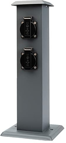 Grafner Edelstahl Design Gartensteckdose mit 4 Steckdosen, 3600 Watt, IP44, eckig, anthrazit, KEIN ROST – Pulver-Beschichtung, Energiesäule Metall Mehrfach Außen Steckdose 4-Fach schwarz lackiert