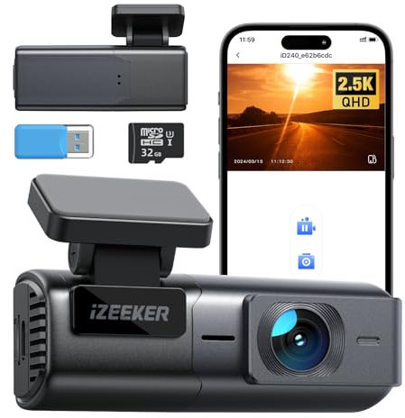 iZEEKER 2,5K Dashcam WiFi Dashkamera für Autos, Mini Auto Kamera 1440P Front Dashcam mit App-Unterstützung, 32GB Karte, Nachtsicht, WDR, G-Sensor, Loop-Aufnahme, 24H Parkmodus