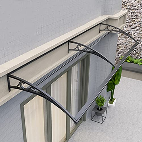 Zlovne Auvent de Porte Polycarbonate Transparent,Marquise Solaire Abri Banne Entrée Protection,Auvent de Fenêtre en UV Protection,Marquise de Porte d?Entrée Moderne Support Noir (80x600cm/32 x236)