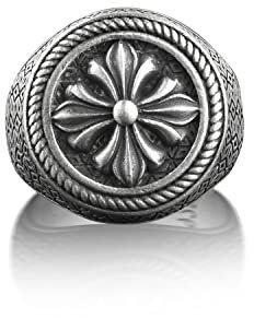 Bysilverstone - Bague Chevalière Fleur De Lys Pour Hommes, Bague Fleur De Lis En Argent Sterling Oxydé, Chevalière Florale Délicate Pour Mari, Bague Pour Petit Ami