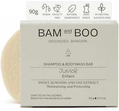 Festes Shampoo und Duschgel 2in1 Kinder Spendet Feuchtigkeit und Schützt 90g - Ohne Sulfate oder Parabene - Haferflocken und süße Mandeln - Foamie Festes Duschgel Natürlich Vegan und Ökologisch
