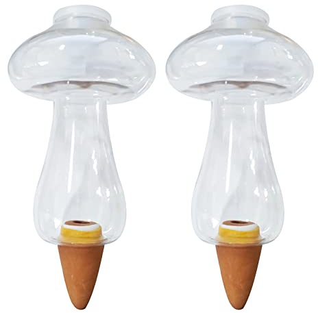 Bewässerungskugeln Für Pflanzen Plastik, Automatische Bewässerung Zimmerpflanzen, Wasserspender Pflanze Ton, Tonkegel Bewässerung Terracotta Garten Blumen Topfpflanze Gießhilfe 2 Stuck set (Pilz)