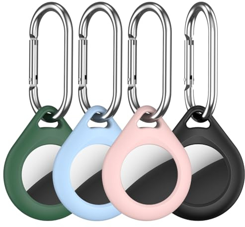 R-fun -hållare, 4-pack med metallnyckelring, flerfärgad skyddande silikon -fodral, nyckelring för bagage, hundkrage, nycklar – (svart, rosa, himmelsblå, grön)
