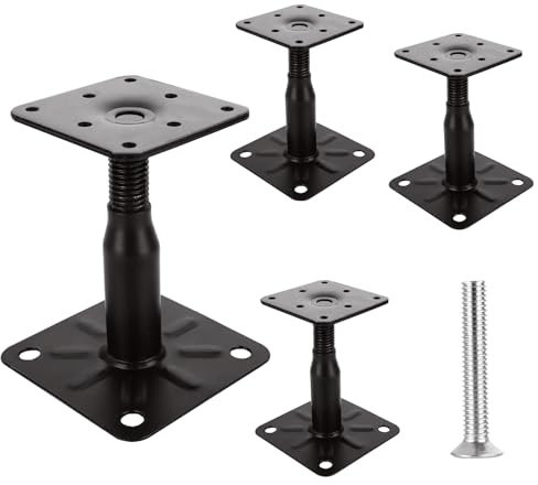 AKOLAFE 4 soportes postes altura ajustable 100-150 mm, base acero galvanizado tornillos, 75 x 95 mm, ajustable, hormigón terrazas vallas cenadores jardín