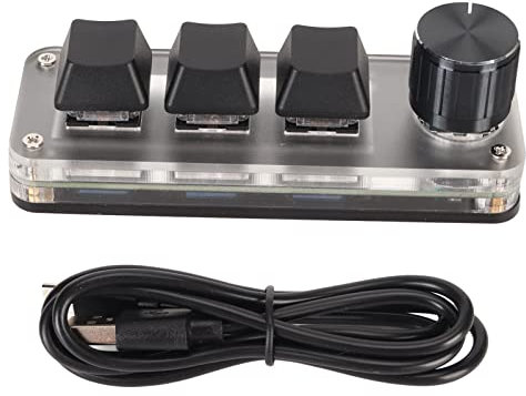 Cyrank Mini Clavier USB à 3 Touches, Clavier De Jeu Mécanique avec Bouton, Clavier De Programmation Filaire(Noir)