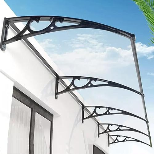 Modern Canopy Awning for Doors and Windows, Roof Awning, Multi-Purpose Porch Canopy, Polycarbonate Front Door Awning Canopy, Outdoor Rain Cover Shelter, Sun Shade + Black Bracket,B-60x260cm/24x102in