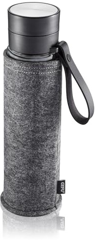 GEFU Companion 450 ml - Doppelwandige Glastrinkflasche mit Teesieb | Isolierende Teeflasche aus Borosilikatglas - Inklusive Filzhülle mit Lederschlaufe - 100% Auslaufsicher & Mobil