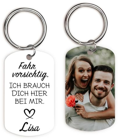 Love Faith Fahr vorsichtig Schlüsselanhänger mit Gravur und Foto-Druck - Personalisiertes Fotogeschenk - Geschenk für Paare
