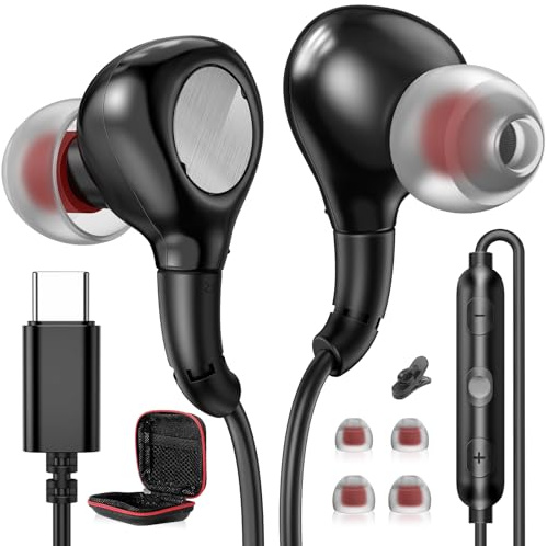 USB C Headphones for iPhone 17 16 Pro Max Plus,USB C Earphones with Microphone In-Ear Headphones Wired Earbuds USB Type C Earphones for Samsung S25 Ultra A56 A36 A55 A35 S24 FE S25 Pixel 10 Pro 9a 8a