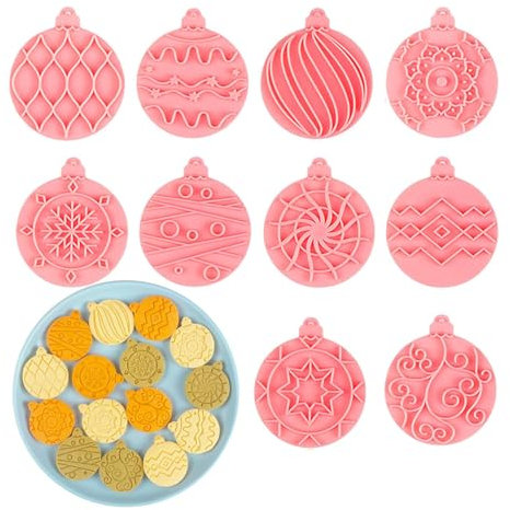WEITING Weihnachts-Ausstecher-Prägeform - Kugelförmige Ausstechformen - 10 Stück Weihnachts-Ausstechformen und Stempel zum Backen, 3D-Ke -Backwerkzeuge mit erhöhtem Design