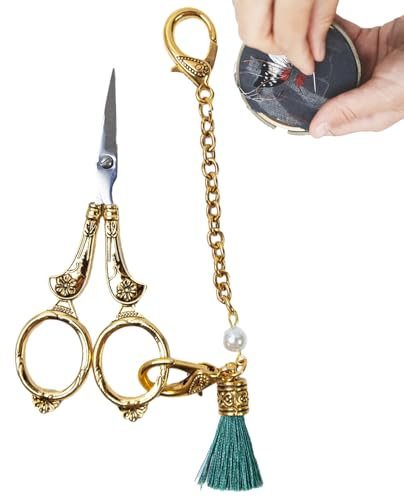 Nixieen Bastelschere, Stickschere, Retro-Nähschere mit Kette, spitze Schere zum Stricken, Werkzeug für Näharbeiten, Bastelarbeiten