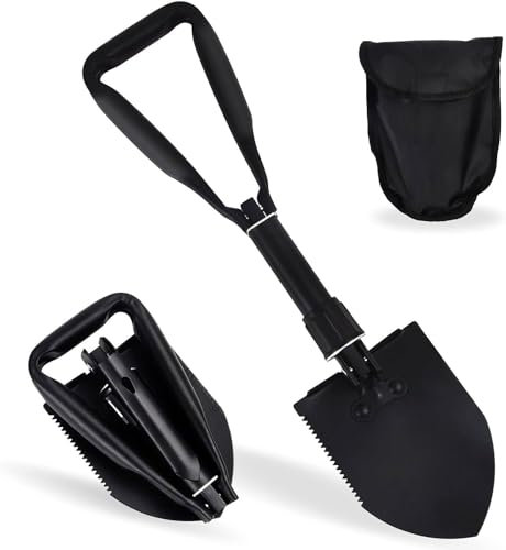 SUNJULY Vanga Pieghevole Multifunzionale, Pala da Scavo Portatile con Borsa per il Trasporto, Pala da Giardino in Acciaio al Carbonio, Pala da Campeggio Pala Rimovibile per Giardinaggio Spiaggia