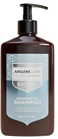 ARGANICARE Shampoo Rigenerante alla Biotina con Olio di Argan 400 ml, arricchito con biotina, rinforza e nutre i capelli, per una chioma piena di vitalità, Made in France