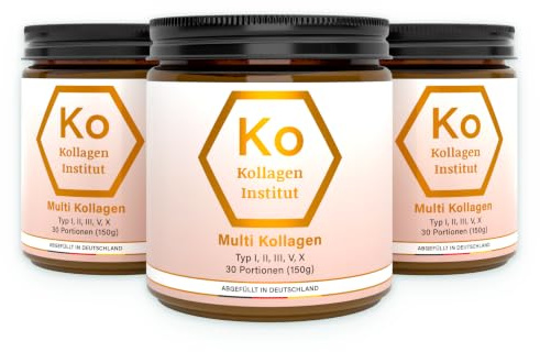 Multi Kollagen Pulver Typ 1 2 3 5 10 – Kollagen Institut – hochdosierte bioaktive Kollagenpeptide für Haut Haare Nägel Gelenke Knorpel Knochen (90 Portionen)