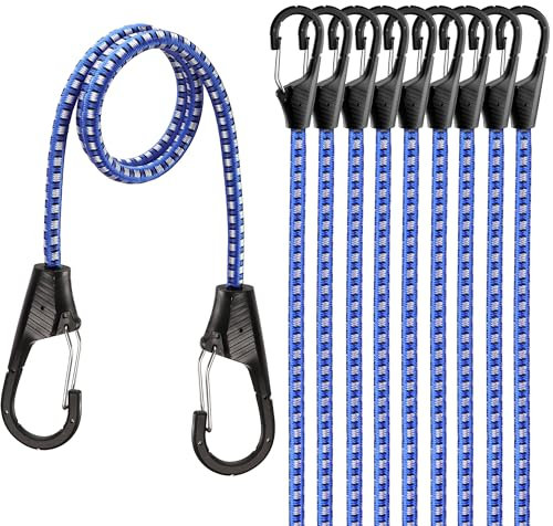 HORUSDY 10-Piece Heavy Duty Bungee Cords with Metal Hooks, 30” Elastic Bungee Straps for Outdoor, Camping, Garage Storage, and Kayaking