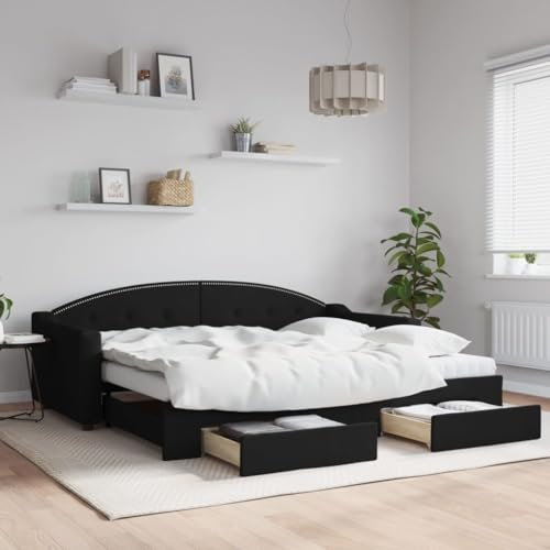 KTHLBRH Tagesbett Ausziehbar mit Schubladen Schwarz 90x200 cm Stoff Telaio per Camera da letto Struttura del letto dell'hotel Cornice da letto per soggiorno Adatto per Camera da letto