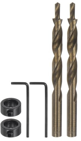 QUARKZMAN 2uds Bolsillo Agujero Taladro Barrena 25/64 Diámetro 13/64 Punta Redondo Vástago Reemplazo Giro Paso Taladro Barrena con M10 Profundidad Parada Collar y Llave para Carpintería