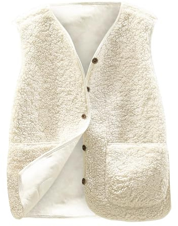 CheChury Chaleco Mujer Lana Polar Termico Chaleco de Forro Polar Suave Chaleco de Lana Abrigo Mujer Invierno Jacket Elegantes Chaqueta Corta Holgada con Cuello En V Chaqueta sin Mangas Delgado