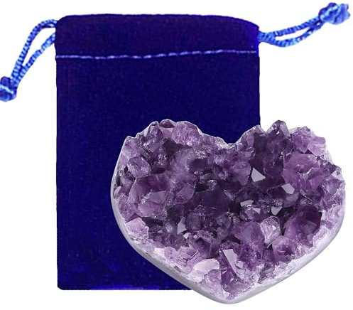 GUJOXILA Herz Amethyst Druse Rohstein Herzform Unregelmäßige Kristalle Druse Herz Edelsteine Druse Natürliche Geodenhöhlen Heilsteine Reiki Groß Heilung Cluster Liebes Geschenk für sie50-70g
